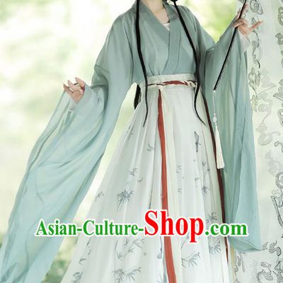 Chinese Ancient Court Beauty Clothing Wei and Jin Dynasty Princess Garment Costumes Hanfu Green Dresses