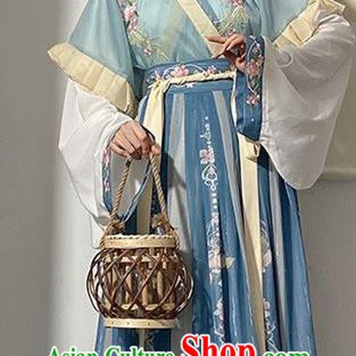 Chinese Blue Ruqun Hanfu Clothing Ancient Noble Lady Dresses Jin Dynasty Royal Princess Garment Costumes