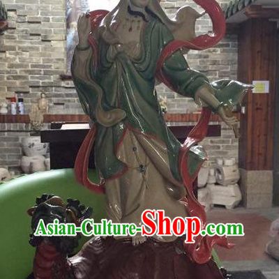Chinese Shiwan Ceramic Avalokitesvara Sculpture Kwan Yin Figurine South Sea Guan Yin  Statue