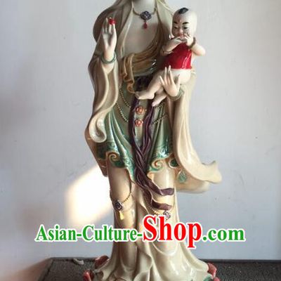 Chinese Songzi Guan Yin Statue Shiwan Ceramic Sculpture Figurine