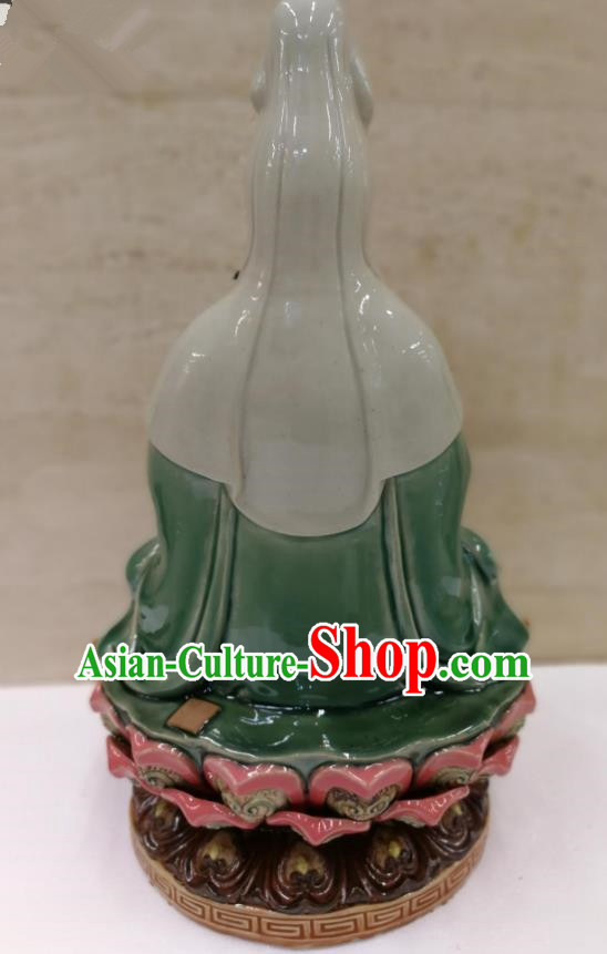 Chinese Shiwan Ceramic Sculpture Figurine Green Dress Guan Yin Statue Chinese Shiwan Ceramic Sculpture Figurine Green Dress Guan Yin Statue