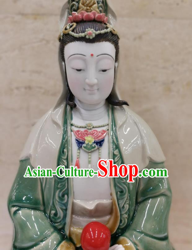 Chinese Shiwan Ceramic Sculpture Figurine Green Dress Guan Yin Statue Chinese Shiwan Ceramic Sculpture Figurine Green Dress Guan Yin Statue