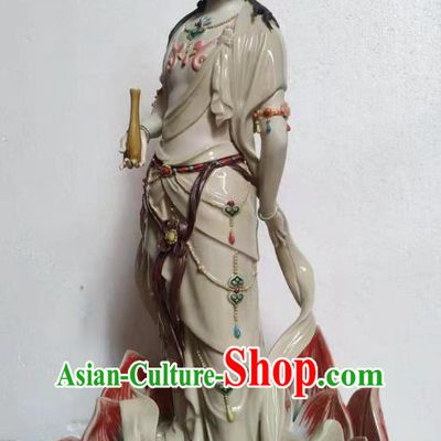 Chinese Kwan Yin Figurine Guan Yin Statue Shiwan Ceramic Avalokitesvara Sculpture