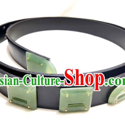 Chinese Tang Dynasty Jade Belt Ancient Hanfu Belts Traditional Leather Waistband for Men
