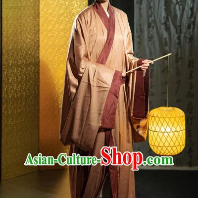 Chinese Qin Dynasty Noble Childe Clothing Ancient Scholar Costume Traditional Han Fu Straight Front Robe