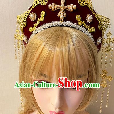 Top Stage Show Headwear Catwalks Retro Velvet Royal Crown Handmade Tassel Hair Jewelry