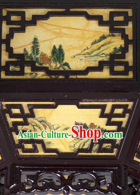 Chinese Wood Large Palace Lantern Hand Painted Landscape Ceiling Lantern Chinese Wood Large Palace Lantern Hand Painted Landscape Ceiling Lantern