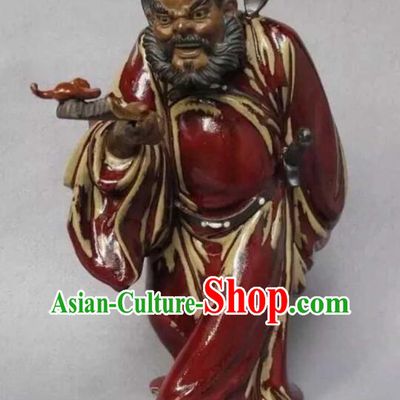 Chinese Hand Made Shi Wan Artistic Ceramics Zhong Kui Statue Bringing Blessings To Hall