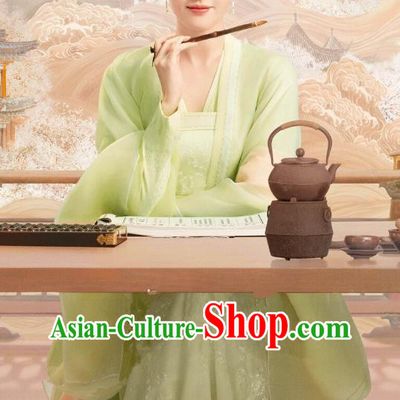 Chinese Ancient Dancing Beauty Clothing Teleplay A Dream of Splendor Geisha Zhao Pan Er Green Dresses Song Dynasty Historical Costumes