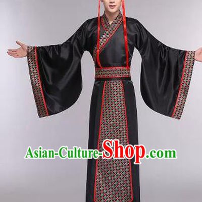 Chinese Ancient Scholar Black Costumes Han Dynasty Official Clothing and Hat