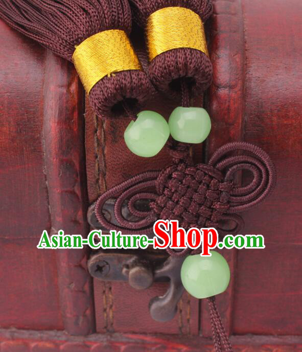 Chinese Handmade Jade Beads Pendant Tai Chi Sword Brown Tassels Chinese Handmade Jade Beads Pendant Tai Chi Sword Brown Tassels