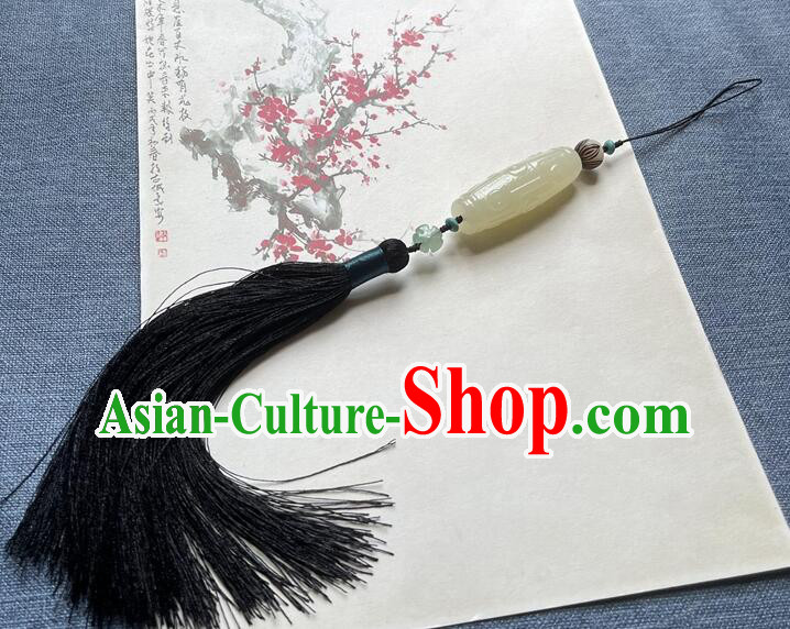 Chinese Tai Chi Sword Fringe Handmade Black Tassels Jade Pendant Chinese Tai Chi Sword Fringe Handmade Black Tassels Jade Pendant