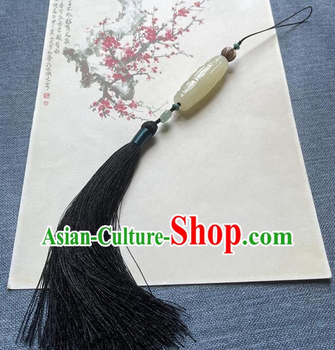 Chinese Tai Chi Sword Fringe Handmade Black Tassels Jade Pendant Chinese Tai Chi Sword Fringe Handmade Black Tassels Jade Pendant