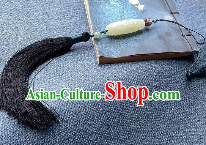 Chinese Tai Chi Sword Fringe Handmade Black Tassels Jade Pendant Chinese Tai Chi Sword Fringe Handmade Black Tassels Jade Pendant