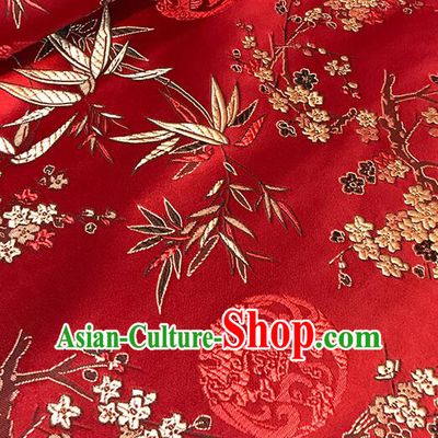 Chinese Traditional Fabric Classical Plum Bamboo Patterns Design Red Brocade