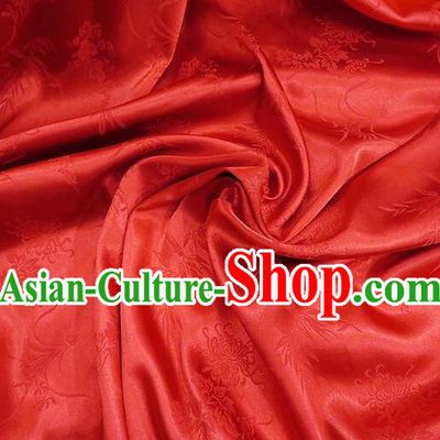 Chinese Classical Plum Orchids Bamboo Chrysanthemum Patterns Design Red Silk Traditional Jacquard Satin Fabric
