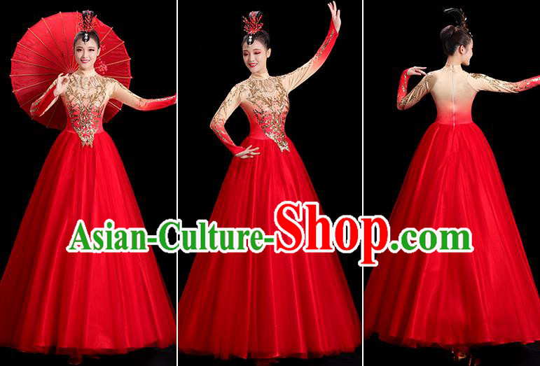 Professional Opening Dance Magenta Dress Women Group Dance Clothing Chorus Performance Costume Professional Opening Dance Magenta Dress Women Group Dance Clothing Chorus Performance Costume