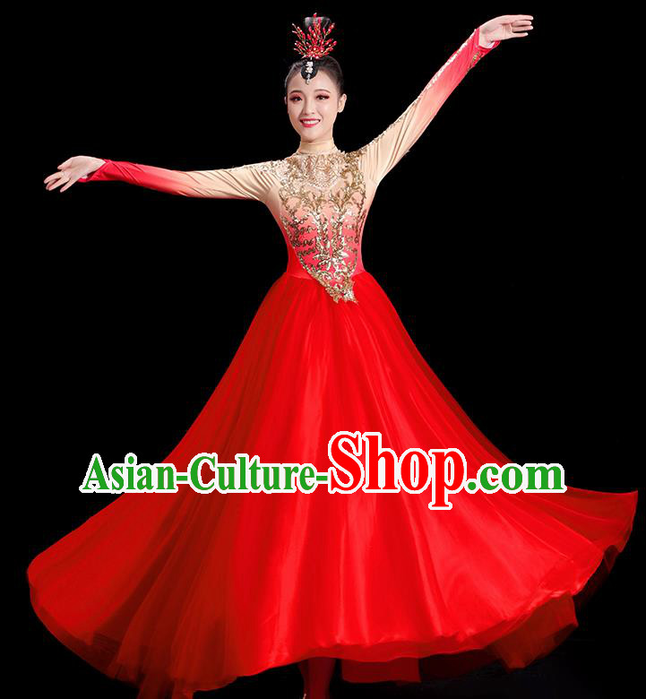 Professional Opening Dance Magenta Dress Women Group Dance Clothing Chorus Performance Costume Professional Opening Dance Magenta Dress Women Group Dance Clothing Chorus Performance Costume