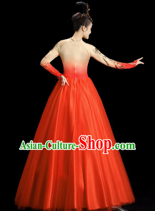 Professional Chorus Performance Costume Opening Dance Orange Dress Women Group Dance Clothing Professional Chorus Performance Costume Opening Dance Orange Dress Women Group Dance Clothing