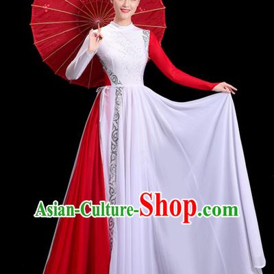 Chinese Spring Festival Gala Opening Dance White Dress Women Group Chorus Clothing Umbrella Dance Costume