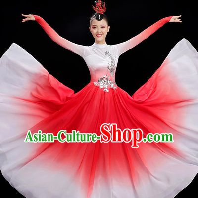 Chinese Women Chorus Clothing Umbrella Dance Costume Spring Festival Gala Group Dance Red Dress