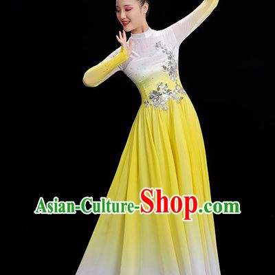 Chinese Spring Festival Gala Group Dance Yellow Dress Women Chorus Clothing Umbrella Dance Costume