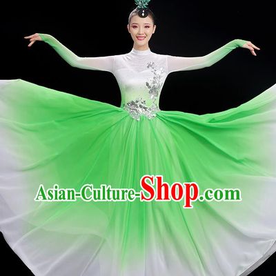 Chinese Umbrella Dance Costume Spring Festival Gala Dance Green Dress Women Chorus Clothing