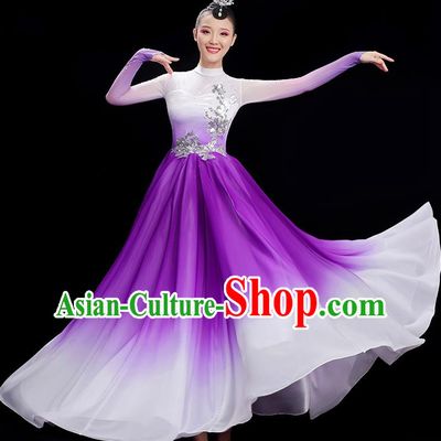 Chinese Women Group Chorus Clothing Umbrella Dance Costume Spring Festival Gala Dance Purple Dress