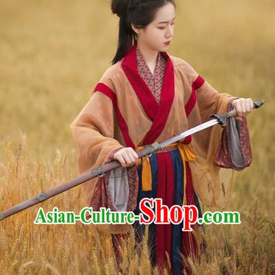 China Ancient Swordswoman Costumes Traditional Hanfu Dresses Jin Dynasty Heroine Hua Mulan Historical Clothing