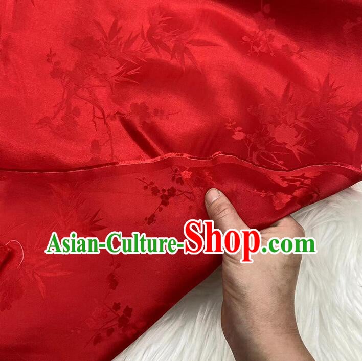 Chinese Classical Plum Bamboo Patterns Design Red Mulberry Silk Traditional Jacquard Silk Fabric Chinese Classical Plum Bamboo Patterns Design Red Mulberry Silk Traditional Jacquard Silk Fabric