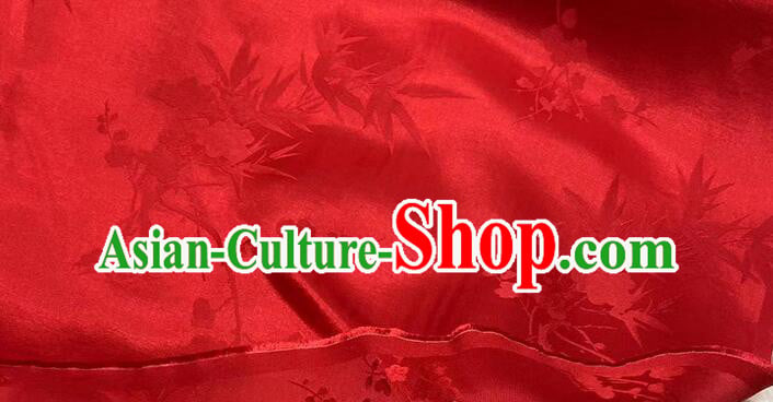 Chinese Classical Plum Bamboo Patterns Design Red Mulberry Silk Traditional Jacquard Silk Fabric Chinese Classical Plum Bamboo Patterns Design Red Mulberry Silk Traditional Jacquard Silk Fabric
