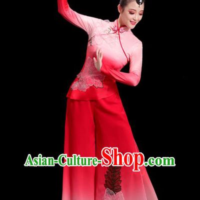 China Women Group Stage Show Red Uniform National Yangko Dance Costume Folk Dance Fan Dance Clothing