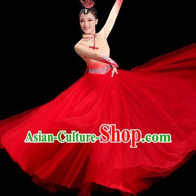 China Mongolian Ethnic Dance Fashion Opening Dance Clothing Women Group Stage Show Red Dress Yangko Dance Costume
