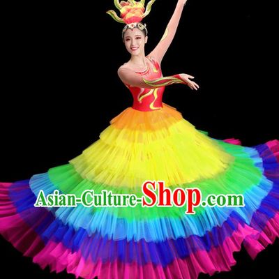 China National Game Opening Dance Costume Modern Dance Clothing Group Stage Show Rainbow Dress