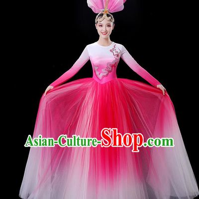 China Stage Show Fashion Modern Dance Costumes Opening Dance Pink Dress Women Group Flower Performance Clothing