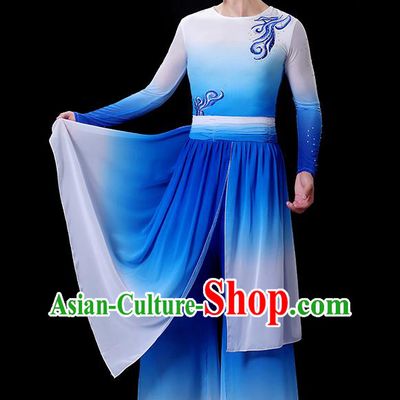Top Fan Dance Costume Yangko Dance Gradient Blue Outfit Male Folk Dance Clothing Stage Show Fashion