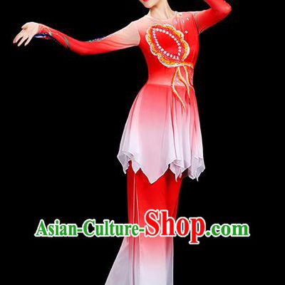 Top Women Group Stage Show Fashion Fan Dance Costume Yangko Dance Red Outfit Folk Dance Clothing