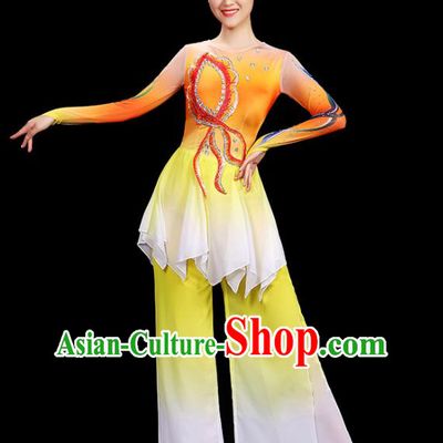 Top Yangko Dance Yellow Outfit Folk Dance Clothing Women Group Stage Show Fashion Fan Dance Costume