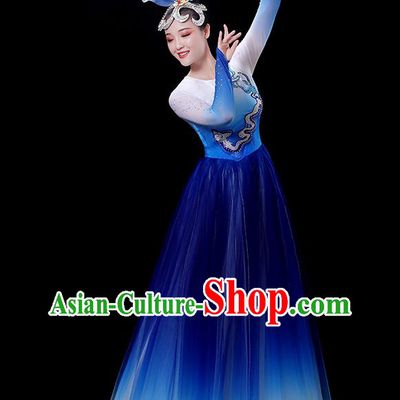 China Opening Dance Royal Blue Dress Women Group Performance Clothing Stage Show Fashion Flower Dance Costume