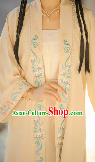 China Song Dynasty Young Lady Apricot Dresses Traditional Hanfu Garments Ancient Girl Costumes China Song Dynasty Young Lady Apricot Dresses Traditional Hanfu Garments Ancient Girl Costumes