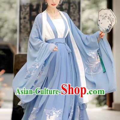 China Ancient Court Woman Costumes Song Dynasty Princess Blue Dresses Traditional Hanfu Garments