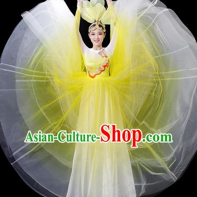 China Women Group Performance Clothing Stage Show Fashion Modern Dance Costumes Opening Dance Yellow Dress