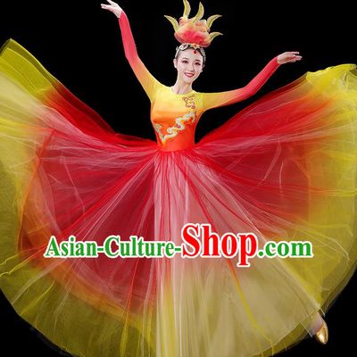 China Opening Dance Red Dress Women Group Performance Clothing Stage Show Fashion Modern Dance Costumes