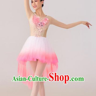 China 2021 Spring Festival Gala Crested Ibises Costume Modern Dance Clothing Dancing Competition Pink Dress