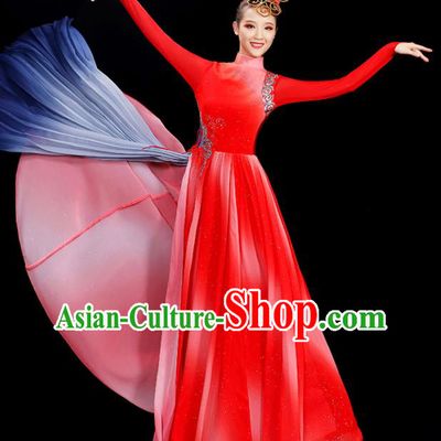 China Women Group Chorus Costume Opening Dance Clothing Stage Performance Red Dress