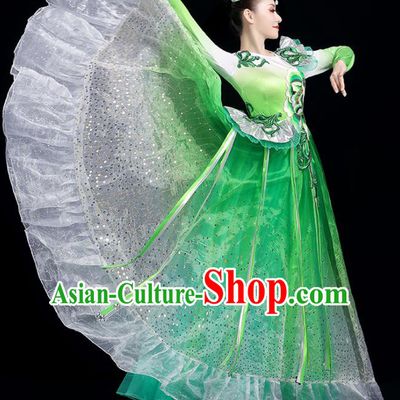 China Opening Dance Clothing Group Stage Performance Green Dress Women Modern Dance Costume