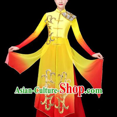 China Umbrella Dance Clothing Women Group Stage Performance Yellow Outfit Yangko Dance Costume