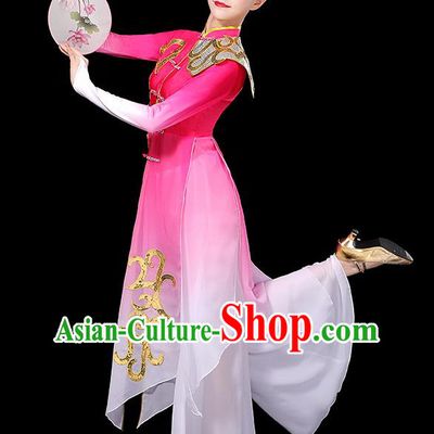 China Stage Performance Dress Fan Dance Clothing Women Group Show Pink Outfit Yangko Dance Costume