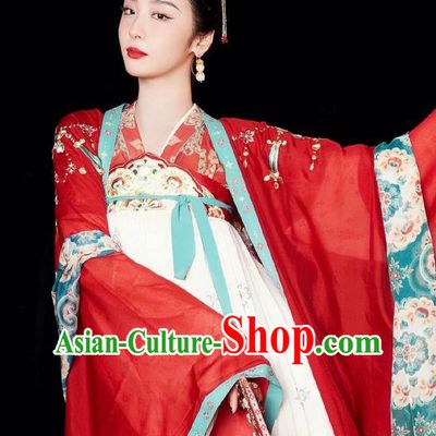 China Photography Hanfu Garments Ancient Empress Red Dresses Tang Dynasty Court Woman Costumes