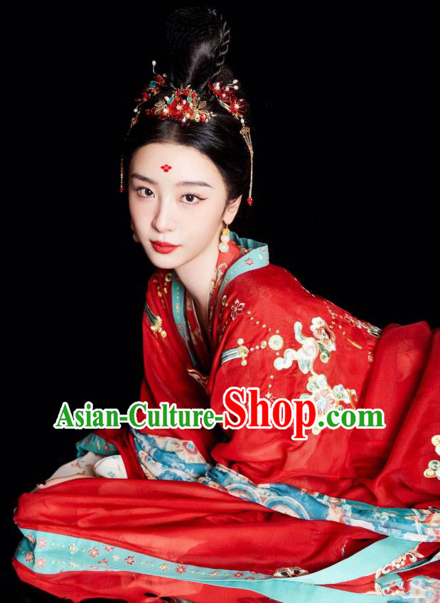 China Photography Hanfu Garments Ancient Empress Red Dresses Tang Dynasty Court Woman Costumes China Photography Hanfu Garments Ancient Empress Red Dresses Tang Dynasty Court Woman Costumes